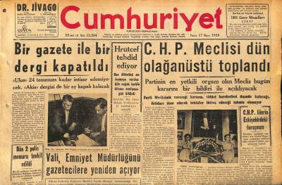 Cumhuriyet Gazetesi 17 Mayıs 1959 - Atatürkün İnönü İçin Verdiği Sicil Açıklandı - Hrutçef Tehdid Ediyor GZ120086 - 1