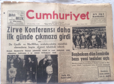 Cumhuriyet Gazetesi 17 Mayıs 1960 - Zirve Konferansı Daha İlk Günden Çıkmaza Girdi - GZ19325 - 1