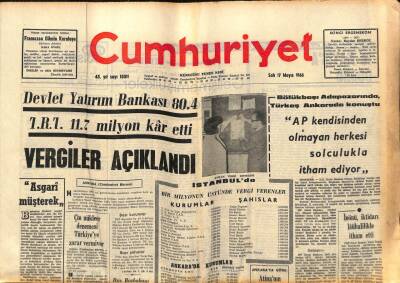 Cumhuriyet Gazetesi 17 Mayıs 1966 - Ankara Dışındaki Ataşeliklerin Diplomatik Masuniyeti Kaldırıldı - Keşmir Başbakanına El Bombası Atıldı GZ98071 - 1