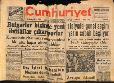 Cumhuriyet Gazetesi 17 Nisan 1948 - İtalyada Genel Seçim Yarın Sabah Başlıyor GZ69582 - 2