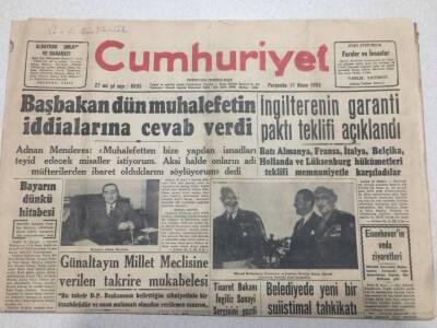 Cumhuriyet Gazetesi 17 Nisan 1952 - Başbakan Dün Muhalefetin İddialarına Cevap Verdi GZ52700 - 1
