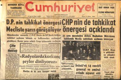 Cumhuriyet Gazetesi 17 Nisan 1960 - D.P.nin Tahkikat Önergesi Mecliste Yarın Görüşülüyor GZ120049 - 1