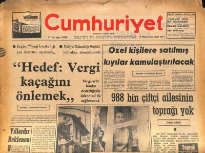Cumhuriyet Gazetesi 17 Nisan 1971 - 988 Bin Çiftçi Ailesinin Toprağı Yok GZ85949 - 1