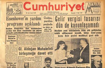 Cumhuriyet Gazetesi 17 Ocak 1957 - Eisenhowerin Yardım Programı Açıklandı - Gelir Vergisi Tasarısı Dün de Kanunlaşamadı GZ120264 - 1