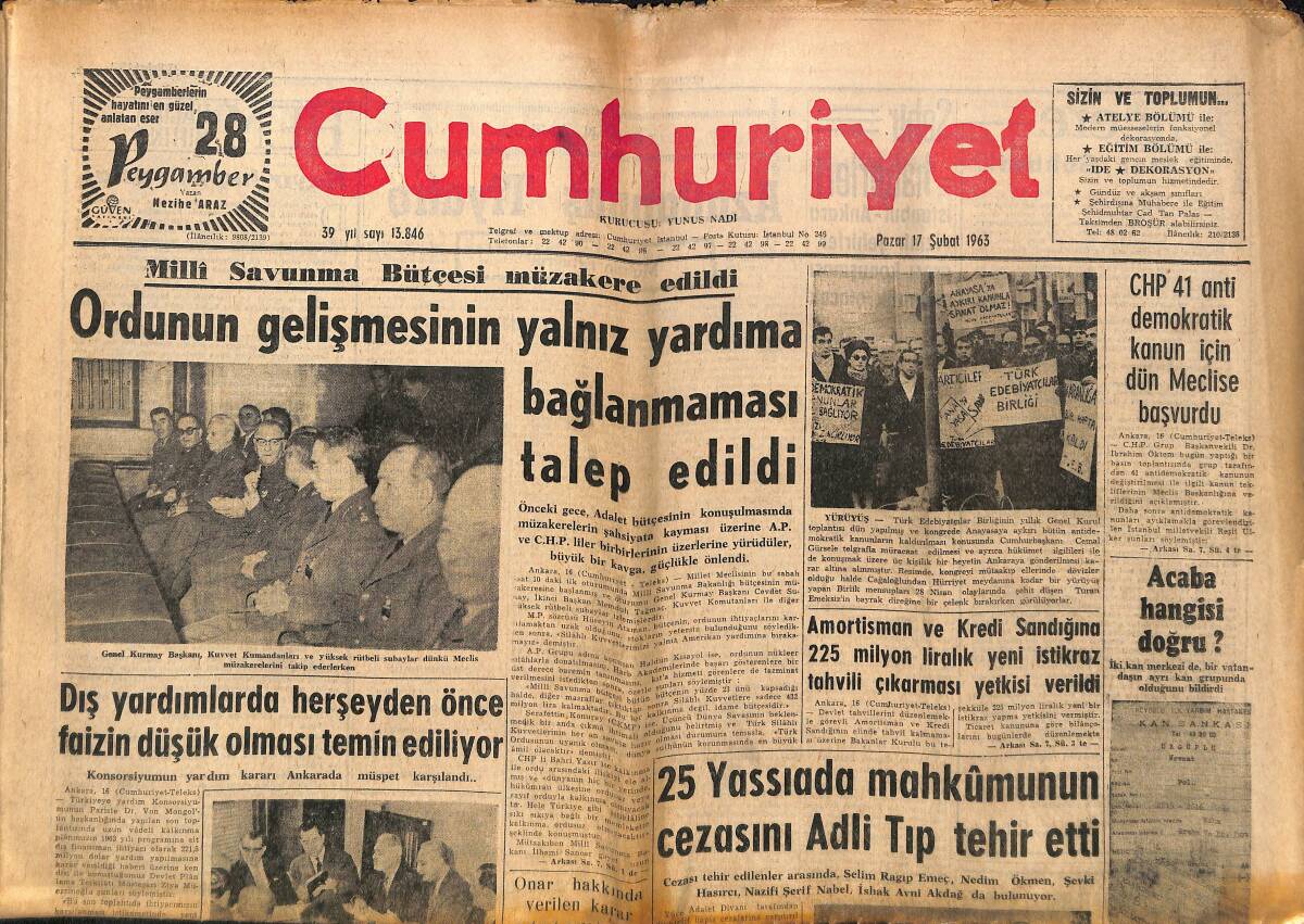 Cumhuriyet Gazetesi 17 Şubat 1963 - AP'NİN Af Konusundaki Davetini Partiler Reddettiler - Azatlanmış Tiyatro GZ140108 - 1