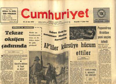 Cumhuriyet Gazetesi 17 Şubat 1966 - Şaban Erikin Konuşması Meclisi Karıştırdı GZ80111 - 1