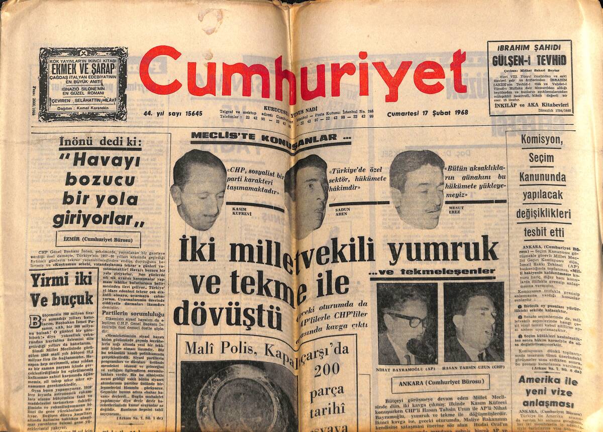 Cumhuriyet Gazetesi 17 Şubat 1968 - Amerikan Tankları Hue'ye Girdi - Amerika İle Yeni Vize Anlaşması GZ148955 - 1