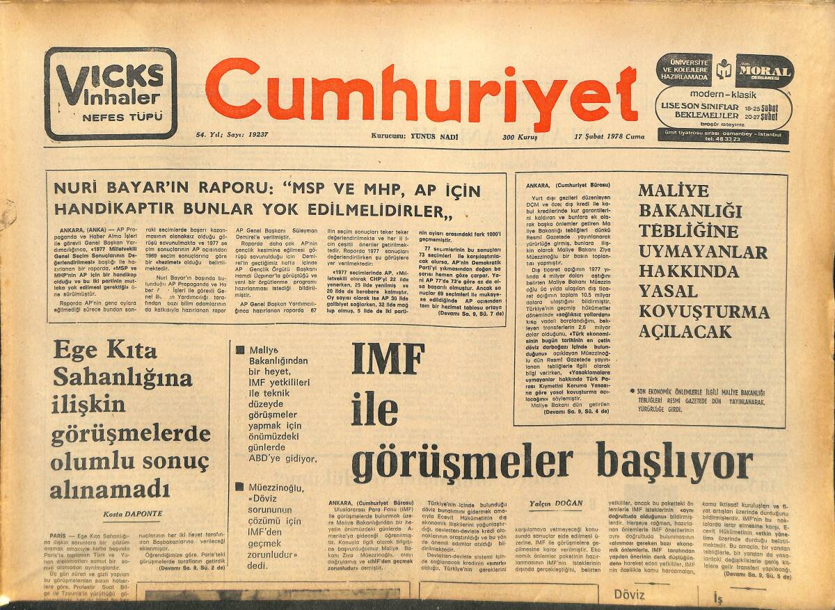 Cumhuriyet Gazetesi 17 Şubat 1978 - Muhammed Ali Clay Ünvanını Yitirdi - Çağımızın En Korkunç Silahı Nötron Bombası GZ142817 - 1