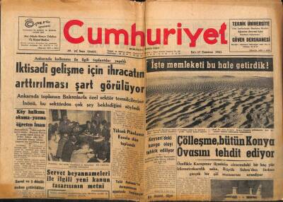 Cumhuriyet Gazetesi 17 Temmuz 1962 -Çölleşme Bütün Konya Ovasını Tehdit Ediyor GZ98085 - 1