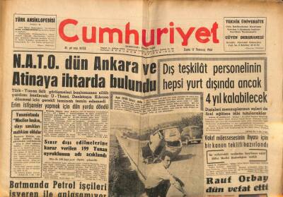 Cumhuriyet Gazetesi 17 Temmuz 1964 - NATO Ankara ve Atina`ya İhtarda Bulundu GZ88124 - 1