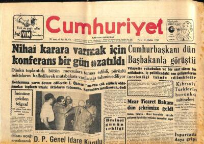 Cumhuriyet Gazetesi 18 Ağustos 1957 - Kıbrıstaki İngiliz İdaresi Bizi Peşinen Yalanlıyor ! GZ96964 - 1