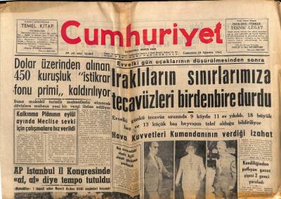 Cumhuriyet Gazetesi 18 Ağustos 1962 - İzmirde Çarpışan İki Otobüsün Yolcularından Biri Öldü , 78i Yaralandı GZ85460 - 1