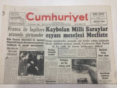 Cumhuriyet Gazetesi 18 Aralık 1951 - Kaybolan Milli Saraylar Eşyası GZ52757 - 1