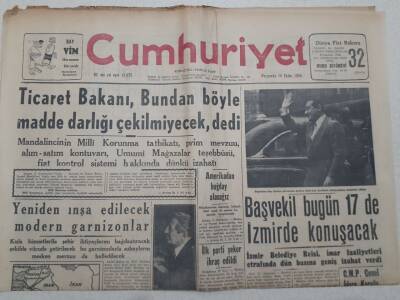 Cumhuriyet Gazetesi 18 Ekim 1956 - Amerikadan Buğday Alacağız GZ71944 - 1