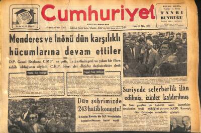 Cumhuriyet Gazetesi 18 Ekim 1957 - Menderes Ve İnönü Dün Karşılıklı Hücumlarına Devam Ettiler GZ119719 - 1