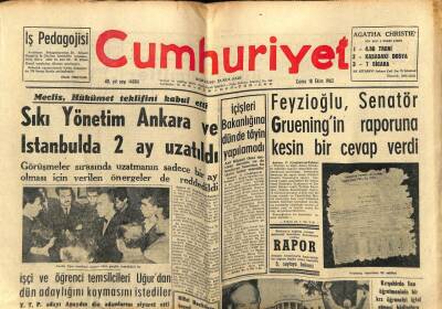 Cumhuriyet Gazetesi 18 Ekim 1963 - Sıkı Yönetim Ankara Ve İstanbulda 2 Ay Uzatıldı GZ59090 - 1