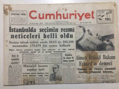 Cumhuriyet Gazetesi 18 Eylül 1951 - İstanbulda Seçimin Neticeleri Belli Oldu GZ52510 - 1