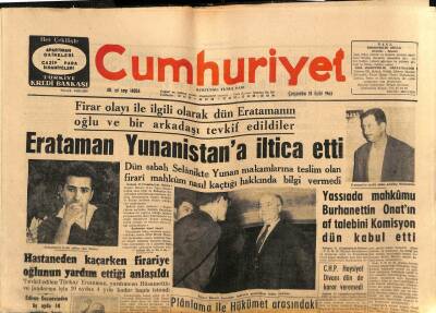 Cumhuriyet Gazetesi 18 Eylül 1963 - Zeki Erataman Yunanistana İltica Etti GZ85363 - 1