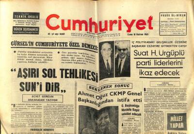 Cumhuriyet Gazetesi 18 Haziran 1965 - Gürsel Aşırı Sol Tehlikesi Suni dir GZ59109 - 1