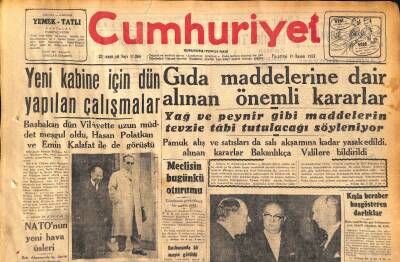 Cumhuriyet Gazetesi 18 Kasım 1957 - Gıda Maddelerine Dair Alınan Önemli Kararlar - İskenderun Vapuru Bir Yangın Tehlikesi Atlattı GZ119709 - 1