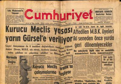 Cumhuriyet Gazetesi 18 Kasım 1960 - Clark Gable Öldü GZ81216 - 1