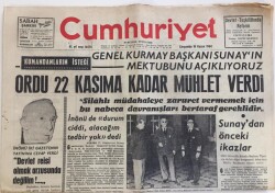 Cumhuriyet Gazetesi 18 Kasım 1964-Kumandanların İsteği Genel Kurmay Başkanı Sunayın Mektubu GZ6118 - 1