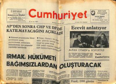 Cumhuriyet Gazetesi 18 Kasım 1974 - Altan Öymen`in Röportajı, Ecevit Anlatıyor GZ79778 - 1