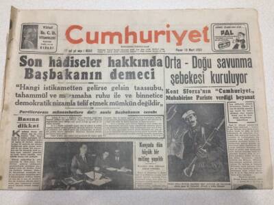 Cumhuriyet Gazetesi 18 Mart 1951 - Orta Doğu Savunma Şebekesi Kuruluyor GZ52618 - 1