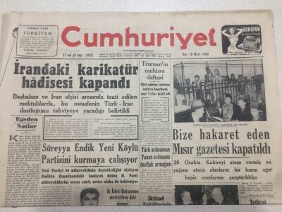 Cumhuriyet Gazetesi 18 Mart 1952 - İrandaki Karikatür Hadisesi Kapandı GZ52773 - 1