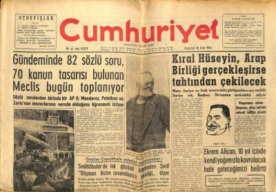 Cumhuriyet Gazetesi - 18 Mart 1963 - Kral Hüseyin Arap Birliği Gerçekleşirse Tahtından Çekilecek GZ99388 - 1
