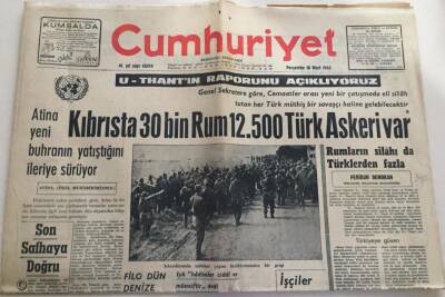 Cumhuriyet Gazetesi 18 Mart 1965-Kıbrısta 30 Bin Rum 12.500 Türk Askeri Var GZ6031 - 1