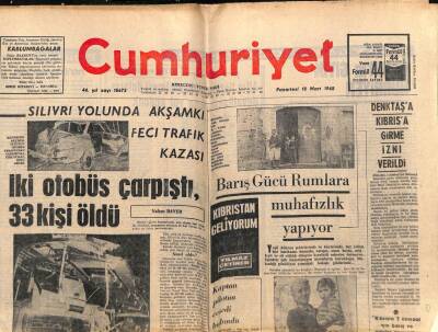 Cumhuriyet Gazetesi 18 Mart 1968 - Barış Gücü Rumlara Muhafızlık Yapıyor GZ80356 - 1