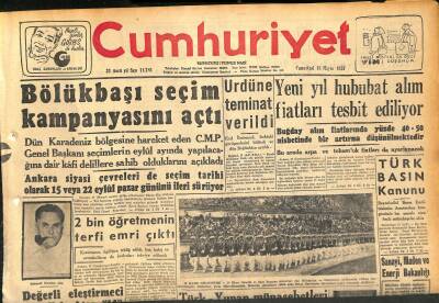 Cumhuriyet Gazetesi 18 Mayıs 1957 - Cannes Film Festivalini Amerika Kazandı - Bölükbaşı Seçim Kampanyasını Açtı GZ119885 - 1
