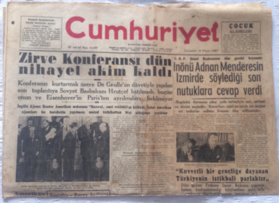 Cumhuriyet Gazetesi 18 Mayıs 1960 - İnönü Adnan Menderesin İzmirde Söylediği Nutuklara Cevap Verdi - GZ19322 - 1