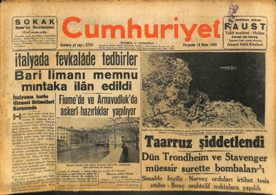 Cumhuriyet Gazetesi 18 Nisan 1940 - Fiumede Ve Arnavudlukda Askeri Hazırlıklar Yapılıyor GZ100951 - 1