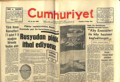Cumhuriyet Gazetesi 18 Nisan 1966 - Rusyadan Plak İthal Ediyoruz..Türk Hava Kuvvetleri 21 Adet F1 Uçağını Teslim Aldı GZ59239 - 1