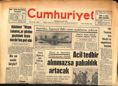 Cumhuriyet Gazetesi 18 Nisan 1969 - Amerika , Japonyadaki Casus Uçaklarını Çekiyor GZ85739 - 1