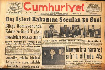 Cumhuriyet Gazetesi 18 Ocak 1957 - Newyorkta Hararet Sıfırın Altında 45 - Dış İşleri Bakanına Sorulan 30 Sual GZ120265 - 1