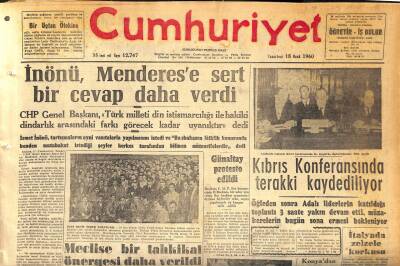Cumhuriyet Gazetesi 18 Ocak 1960 - İnönü , Menderese Sert Bir Cevap Daha Verdi - Günaltay Protesto Edildi GZ119949 - 1