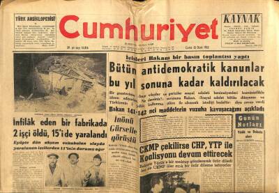 Cumhuriyet Gazetesi - 18 Ocak 1963 - Bütün Antidemokratik Kanunlar Kaldırılacak GZ99380 - 1