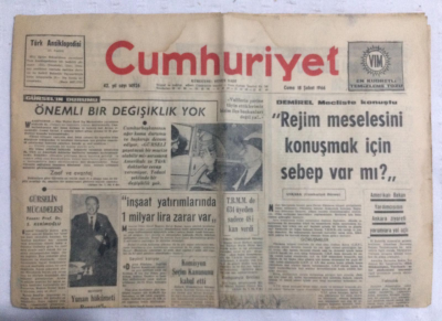 Cumhuriyet Gazetesi 18 Şubat 1966 - Demirel Mecliste Konuştu Rejim Meselesini Konuşmak İçin Sebep Var Mı? - GZ19192 - 1