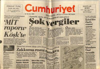 Cumhuriyet Gazetesi 18 Şubat 1988 - Mit Raporu Köşkte GZ64434 - 2