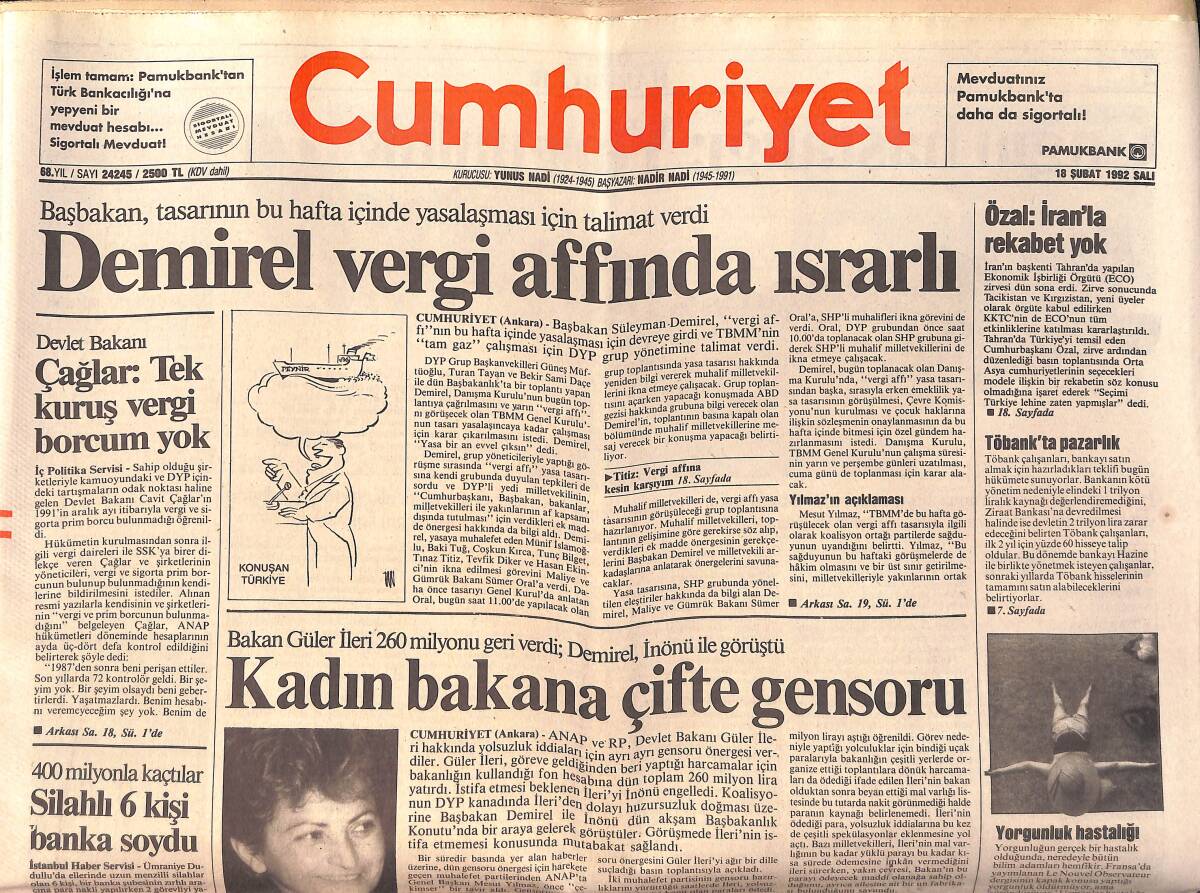 Cumhuriyet Gazetesi 18 Şubat 1992 - Hizbullah İntikam Yemini Etti - Ankara'da Operasyon GZ159323 - 1