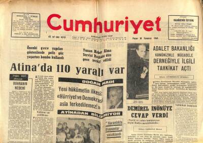 Cumhuriyet Gazetesi 18 Temmuz 1965 - Eski Anadolu Ve Zeybek - Atinada 110 Yaralı Var GZ85554 - 1