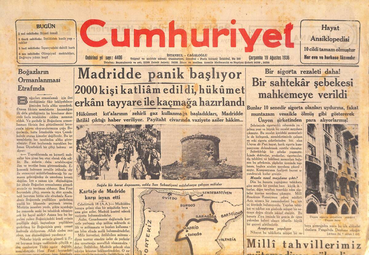 Cumhuriyet Gazetesi 19 Ağustos 1936 - Cumhuriyetin Büyük Avrupa Anketi - Bir Sahtekar Şebekesi Mahkemeye Verildi GZ146494 - 1