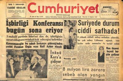 Cumhuriyet Gazetesi 19 Ağustos 1957 - İngilizler Kıbrısta Bir Türke Saldırdı - Suriyede Durum Ciddi Safhada ! GZ120361 - 1
