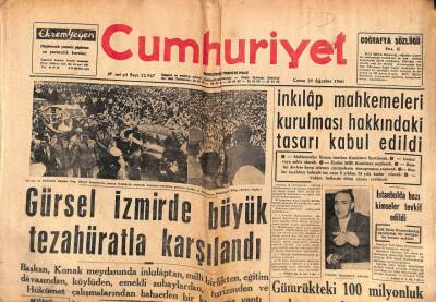 Cumhuriyet Gazetesi 19 Ağustos 1960 - Alparslan Türkeş Bir Ameliyat Geçirdi - Kıbrıs Türkleri Para Yardımı İstiyorlar GZ98100 - 1