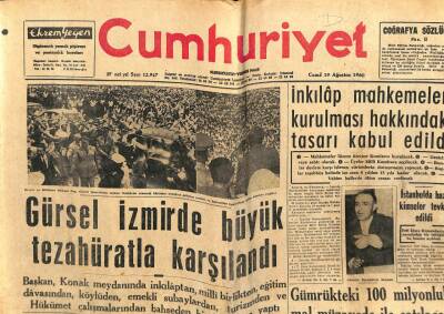 Cumhuriyet Gazetesi 19 Ağustos 1960 - İnkılap Mahkemeleri Tasarısı Kabul Edildi GZ103090 - 2
