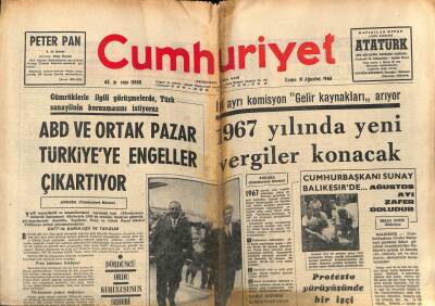 Cumhuriyet Gazetesi 19 Ağustos 1966 - 1967 Yılında Yeni Vergiler Konacak GZ70044 - 1