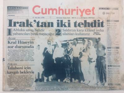 Cumhuriyet Gazetesi - 19 Ağustos 1990 - Iraktan İki Tehdit GZ46583 - 1